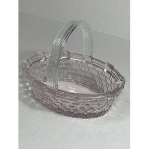 Williams Sonoma Festive PINK Glass Easter Basket Round Woven‎ Look 8" Candy Dish